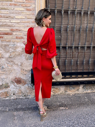 Vestido midi rojo | Veneto - Alalá Moda Mujer