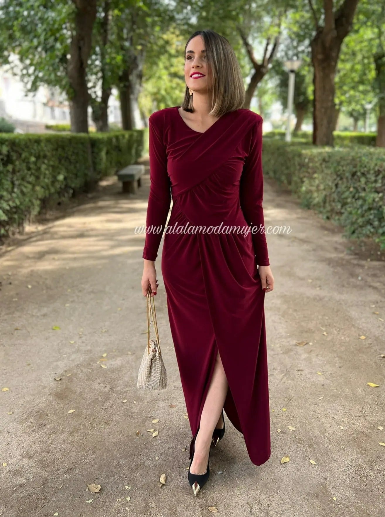 Vestido largo burdeos  Sofia – Alalá Moda Mujer