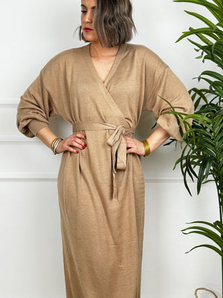 Vestido punto cruzado camel - Alalá Moda Mujer