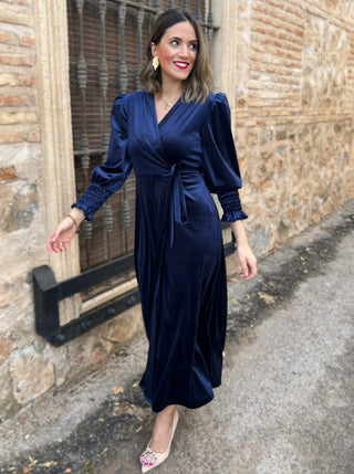 Vestido terciopelo azul marino| Yaiza - Alalá Moda Mujer